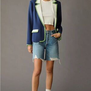 Maeve Anthropologie Navy Blazer with Lime Green Accents